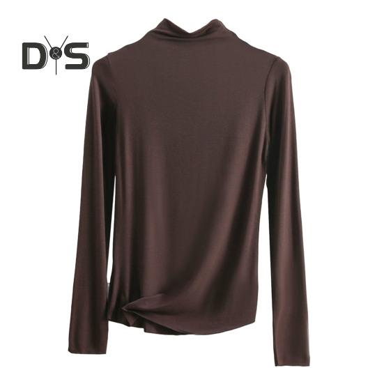 Women Bottoming Top Half High Collar Long Sleeve Elastic Skinny Soft Warm Solid Color Pullover Simple Style Lady Inner Wear Blouse