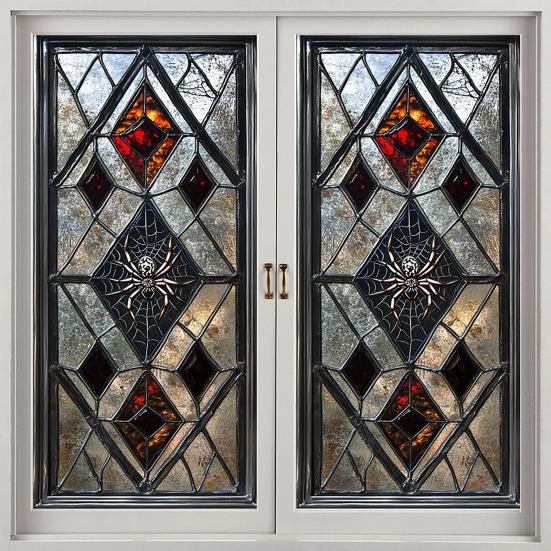 Хэллоуин Наклейка на окно Водонепроницаемый ПВХ Череп Паук Тыква Ведьма Мрачный Жнец Статическая наклейка на стекло Украшение для дома, офиса, вечеринки Декаль