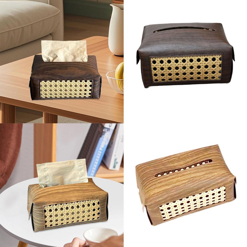 PU Leather Tissue Box Holder Napkin Organizer Rectangular Tissue Box Cover for Bedside Restaurant Bathroom Car Vanity Countertop