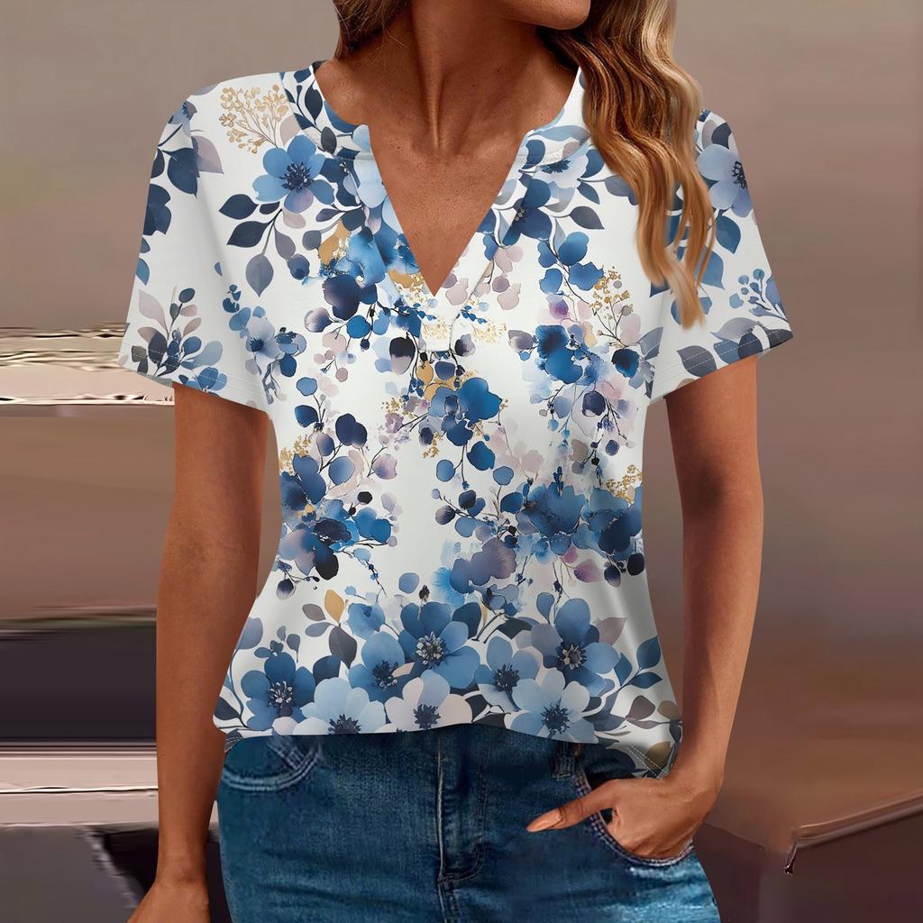 Women's T Shirt Tee Printed Short Sleeve Daily Weekend Fashion Basic V Neck Regular Top