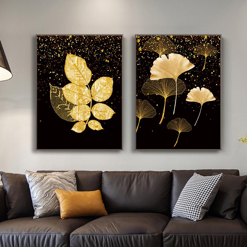 Abstract Ginkgo Biloba Canvas Painting Black Gold Wall Art Posters and Prints Pictures Modern Living Room Home Wall DecorCuadros