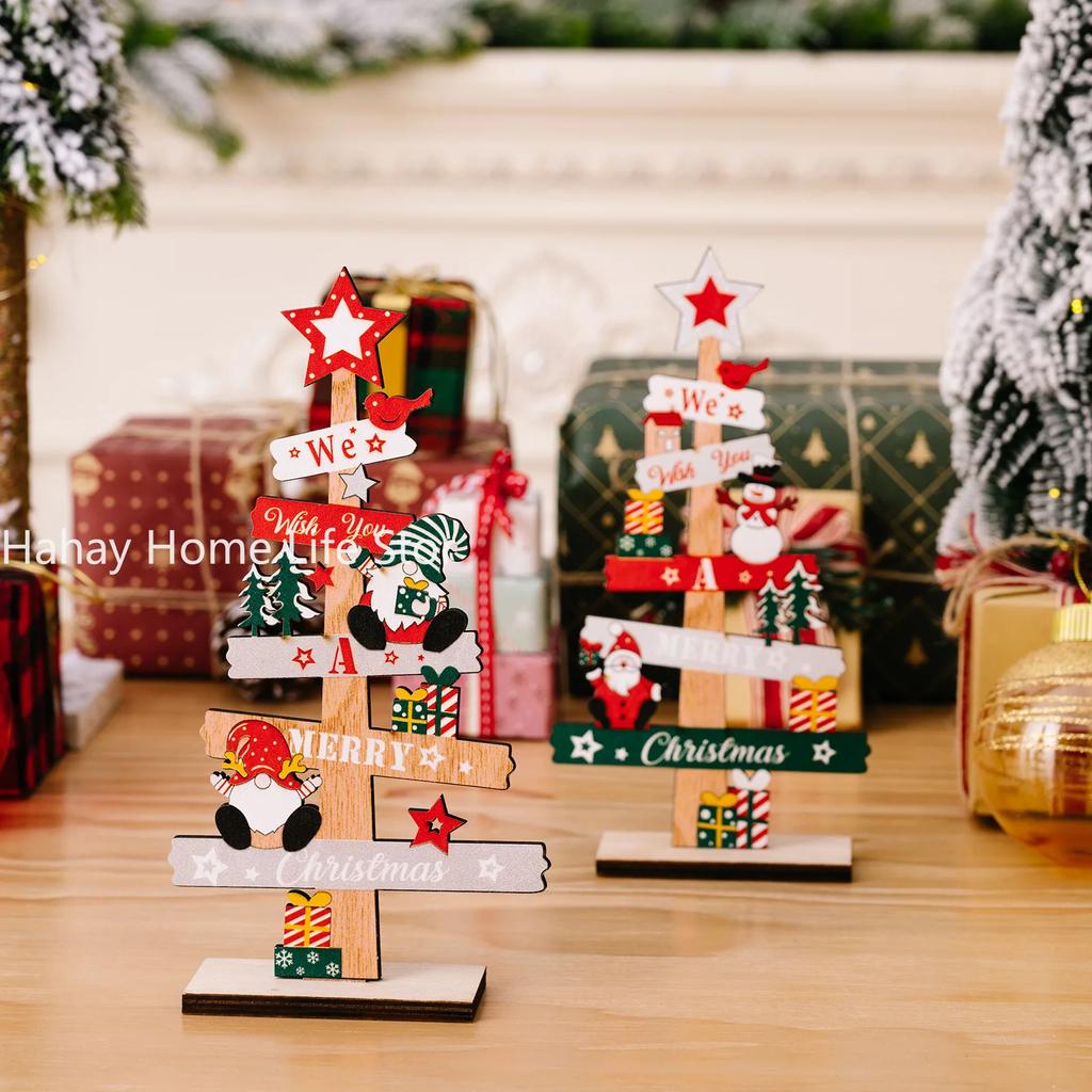 Настольная рождественская елка Санта-Клаус DIY украшения деревянные рождественские знаки табличка 2025 новогодние подарки для вечеринки рождественские украшения