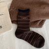 Socks European Goods Vintage Polka Dot Stripe Flocked Fabric Label Contrasting Mid-Leg Socks Maillard Coffee Cotton Socks Socks