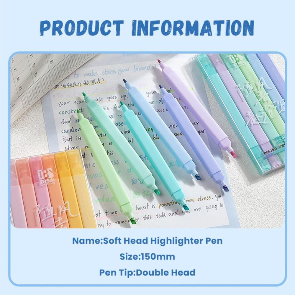 6PCS/Set Painting Graffiti Highlighter Pen Oblique Soft Tip Fluorescent Pen  Student Gift
