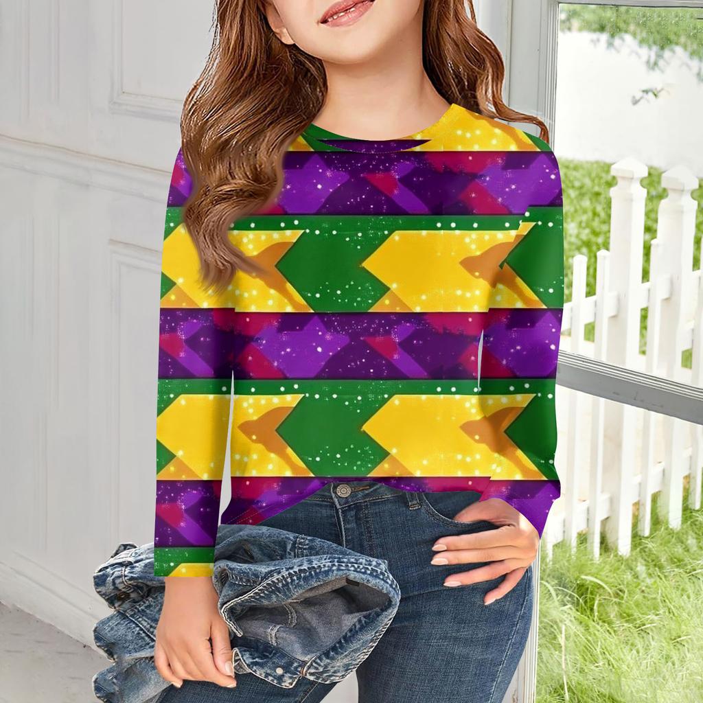 Футболки с длинным рукавом для девочек, детские осенние топы, с круглым вырезом, с принтом, базовые футболки