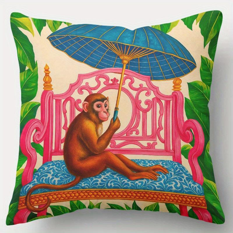 Monkey Umbrella DoubleSided Decorative Throw Pillow Case Stylish Animal Theme Cushion Cover for Sofa Living Room Home Decor