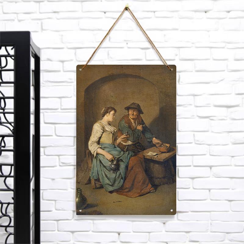 Vintage Oil Painting Style Metal Wall Art European Country Character Decorative Painting for Living Room