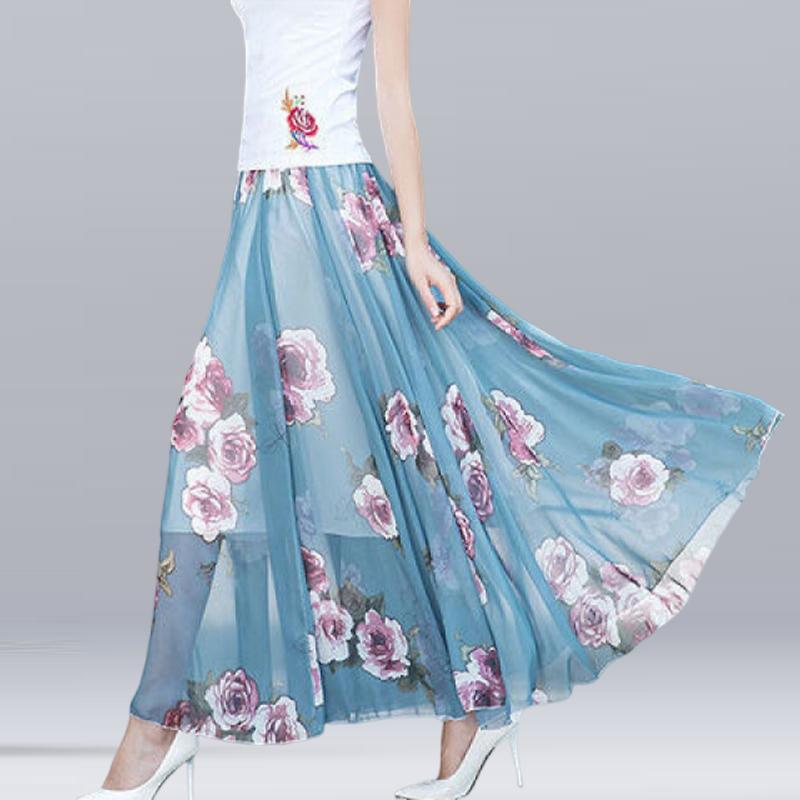Женские летние шифоновые юбки летние большие размеры в богемном стиле с цветочным принтом большие качели женская пляжная длинная юбка А-силуэта Faldas