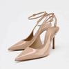 Fashion Summer New Baotou Patent Leather Stiletto Sandals Women's Pointed Toe Shallow Mouth Slip Strap Non-slip High Heels
