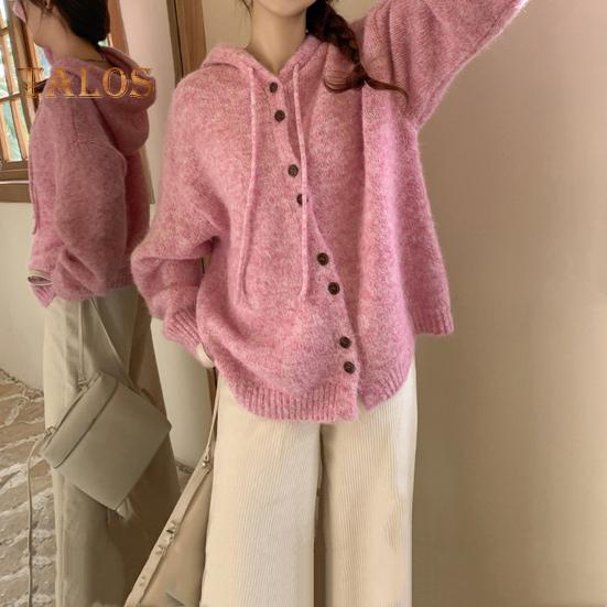 Женский свитер, пальто с капюшоном, завязками, длинными рукавами, однотонное трикотажное пальто с застежкой на пуговицы, повседневная вязаная верхняя одежда