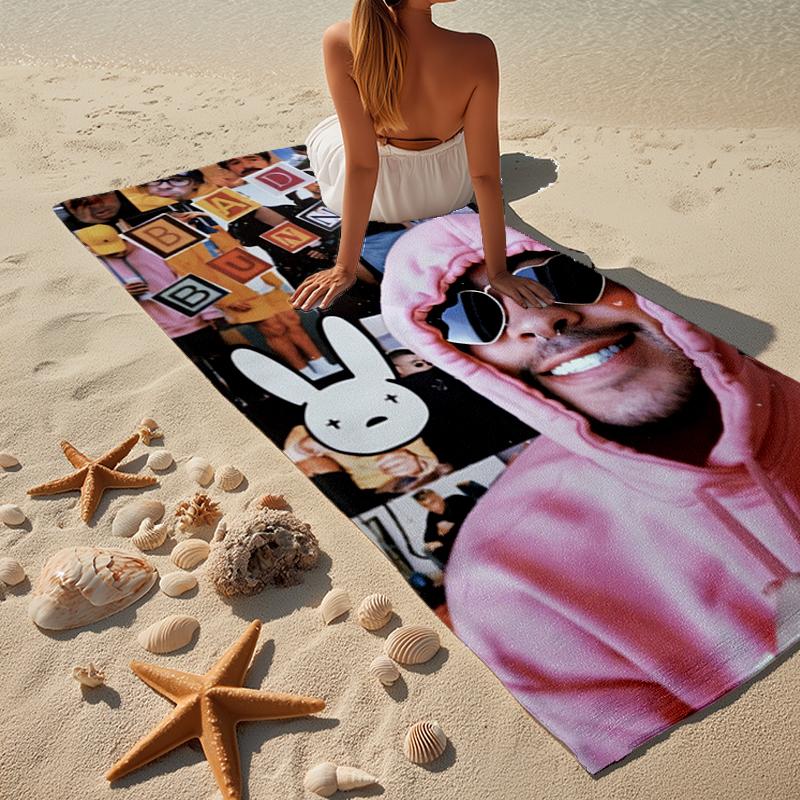 Bad Bunny Collage Beach Towel, Super Soft Microfiber, Gift for Her/Him, Birthday, for Pool, Beach, Travel, Home Decor Fan gifts