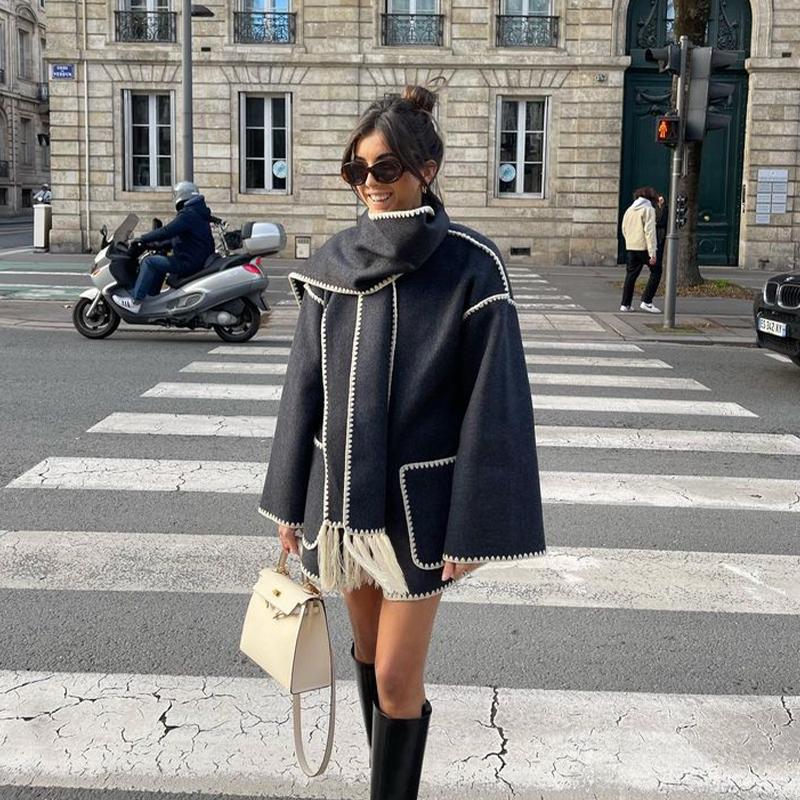 Элегантное свободное женское пальто с шарфом, однобортное женское пальто с длинными рукавами и карманами, осенне-зимняя куртка