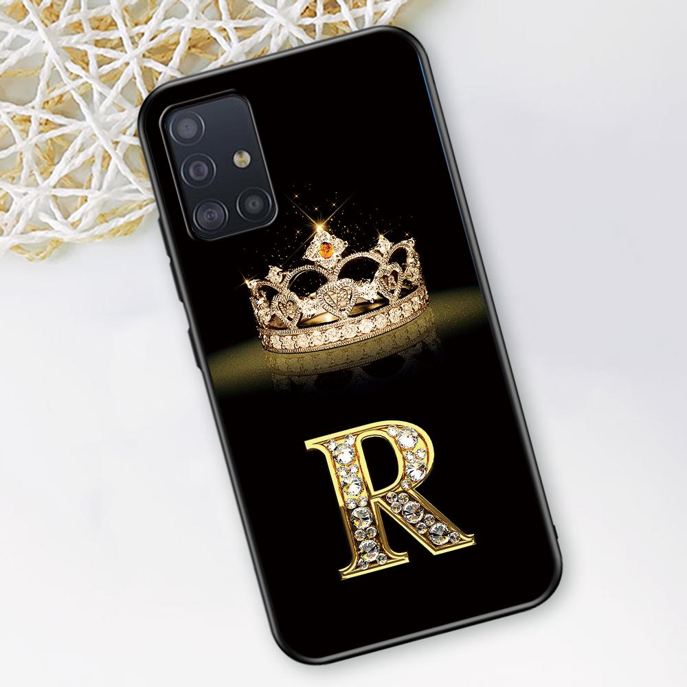 Diamond Crown Letter Case for Samsung Galaxy A52 A12 A53 A51 A32 A21s A22 A31 A72 A02s A13 5G A11 A41 A03s TPU Black Phone Cover