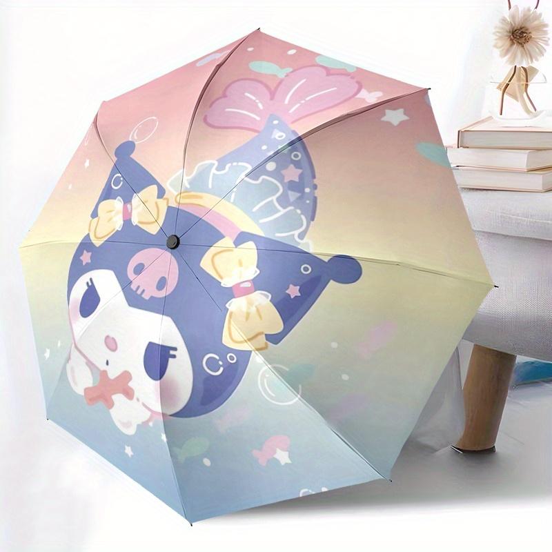 1pc Mermaid Kuromi Pattern Automatic 3-Fold Umbrella, 8 Steel Frames, High-Value Folding Umbrella, Suitable for Office, Travel and Outdoor Adventure.V