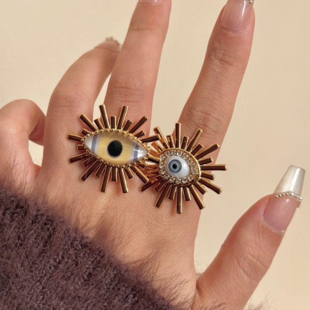 Geometric Exaggerated Ring Blue Eyes Vintage Gold Ring Creative Demon Eye Ring  Couple