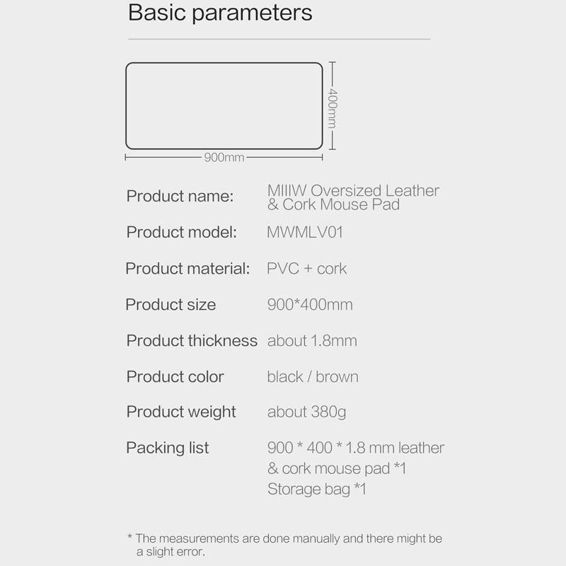 Xiaomi Большой кожаный пробковый коврик для мыши MIIIW, двусторонний водонепроницаемый мягкий прочный настольный коврик 900*400 мм