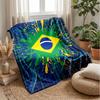 Brazil Football Printed Flannel Blanket Skin Friendly Warm Decorative Throw for Indoor Couch Bed Daily Use