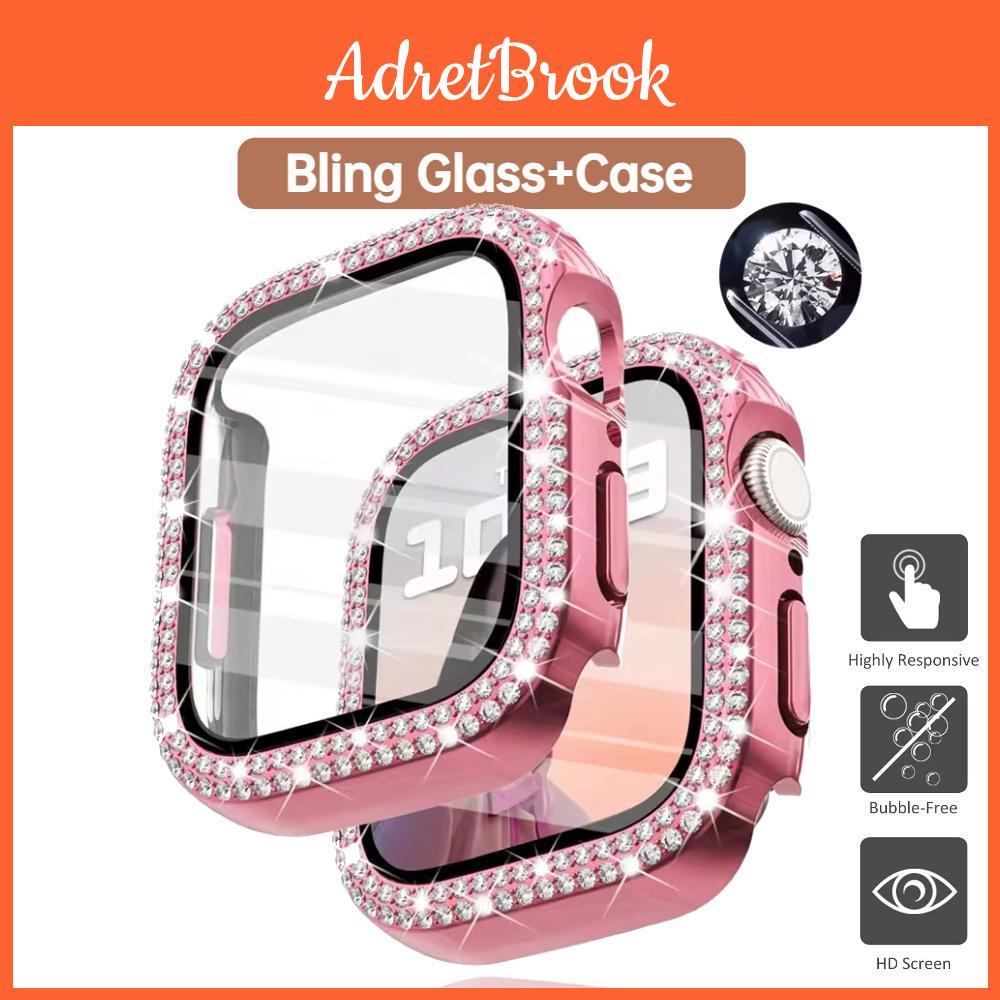 For Apple Watch Glasscover Bling Series10 46mm Case 44mm 45mm 41mm 40mm 38mm 42mm Women Diamond Bumperscreen Protector Iwatch Series 7 9 8 5 6 Se
