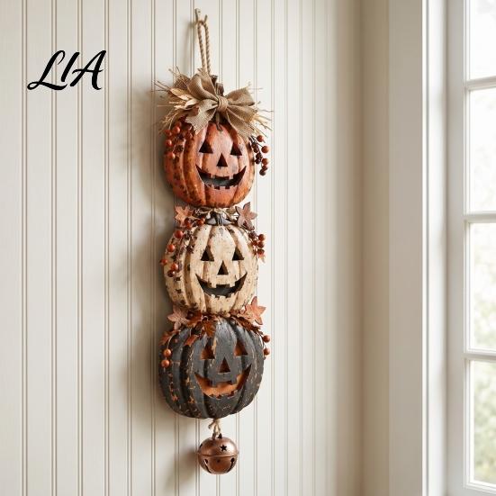 Halloween Hanging Ornaments Stacked Pumpkin Door Hanger, Vintage Jack?O?Lantern Wall Ornament, Maple Leaf Berry Ornament Rustic Fall Harvest Decor