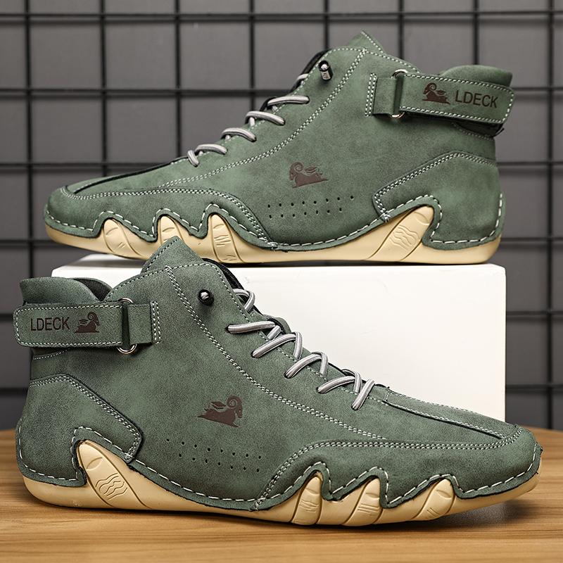 Итальянские замшевые ботинки ручной работы с застежкой, высокие плюшевые утепленные мужские повседневные туфли, хлопковая обувь, кожаные сапоги с носком, мужская зимняя обувь