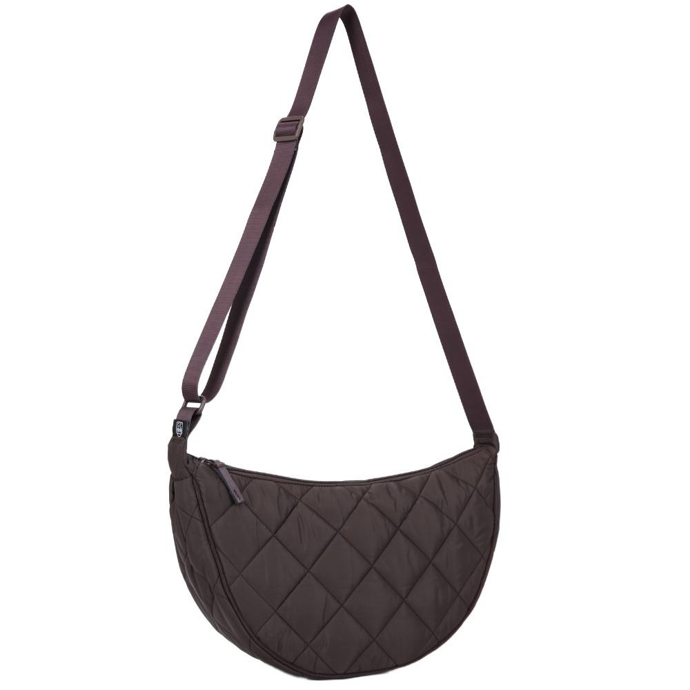 Quilted Half Moon Bag Padded Nylon Shoulder Bag Fashion Plaid Crossbody Bag Female