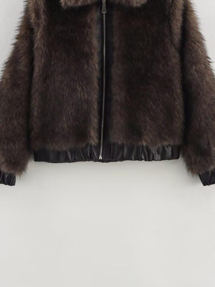 Женская мода 2024 года: Плюшевое пальто из искусственной кожи в европейском и американском стиле