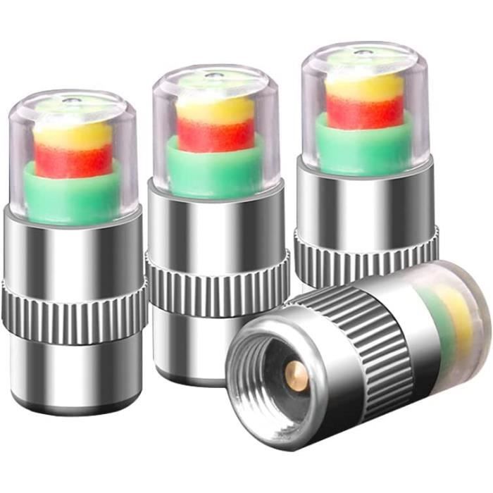 Bouchons de valve - 4 pièces - Métal chromé & PC - Indicateurs colorés (argent, rouge, jaune, vert) - 23x11,5 mm