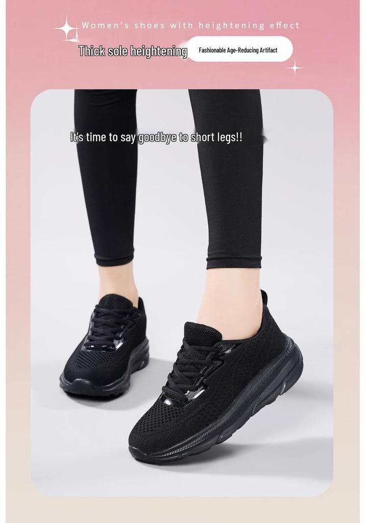 Женские осенние кроссовки Flyknit на толстой подошве, повседневные, для бега - Дышащая сетка, Большой размер, Удобные спортивные кроссовки для мамы