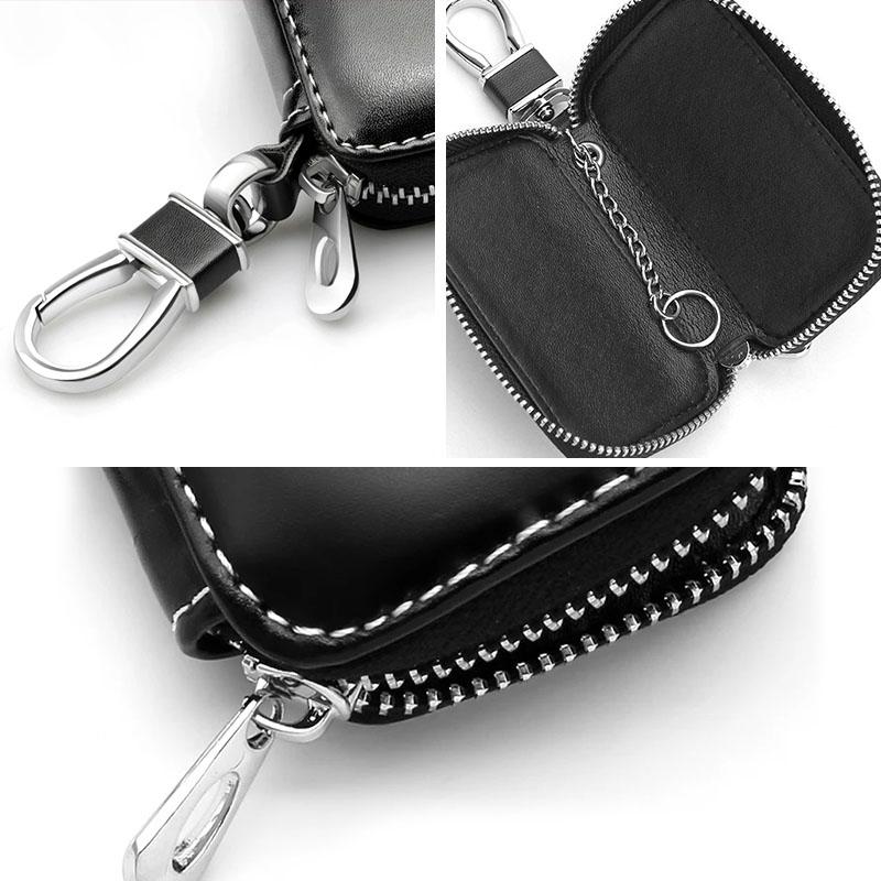 Leather Emblem Car Key Case Keychain Zipper Key Case Bag Car Accessories For Mercedes-Benz AMG C500 C200 C300 A B C E GLA CLA GLK GL ML GLE W204 W205