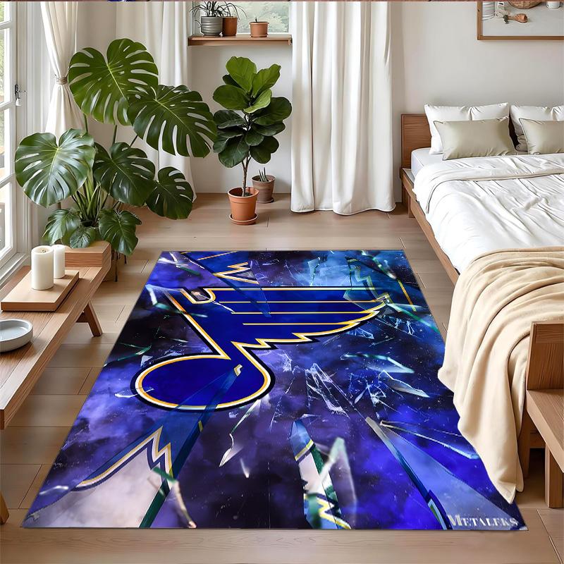 Anti‑Slip Crystal Velvet Floor Rug, St Louis Blues Design Carpet for Indoor Living Bedroom Home Decoration