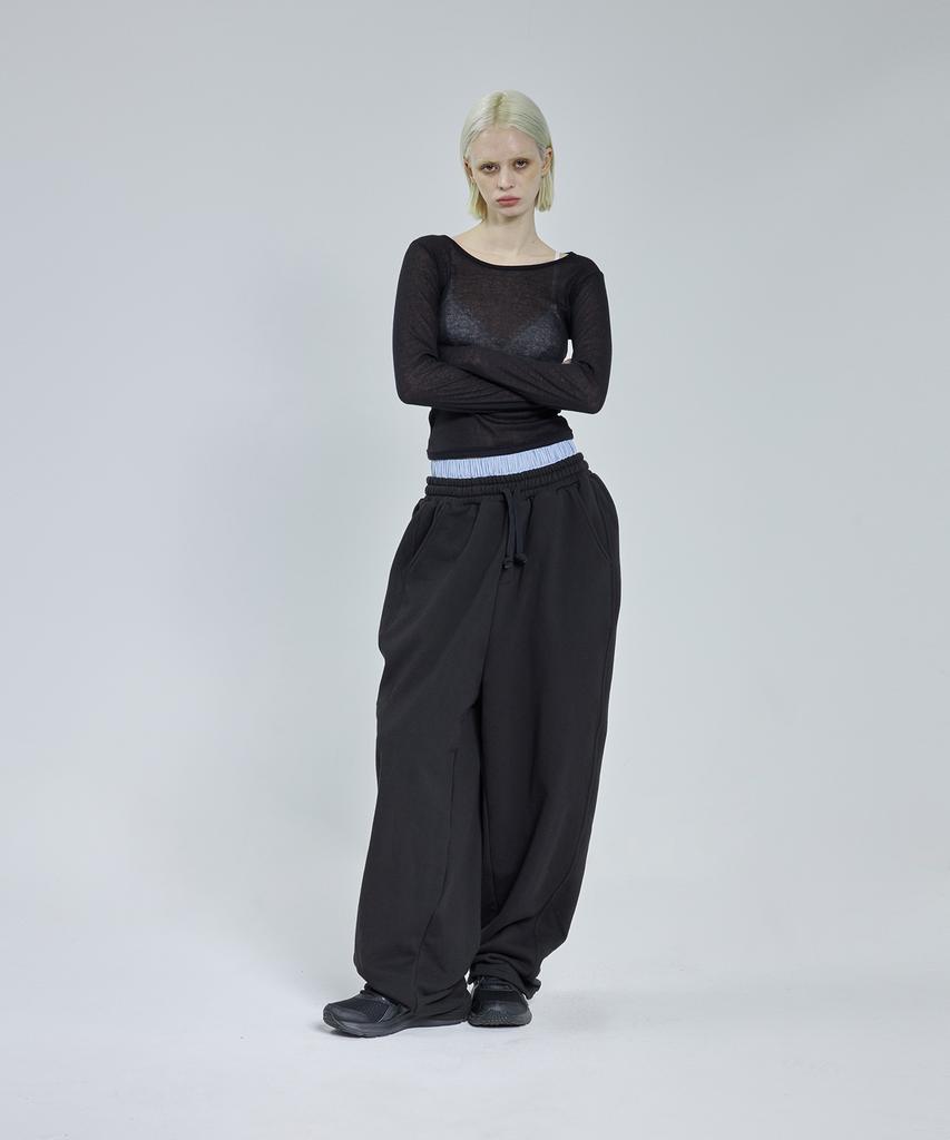 STANDARDERROR [All Seasons Or Fleece-Lined] 87-Stan279 Obi Layered Wide Loose Fit Sagging Sweatpants (3 Colors)