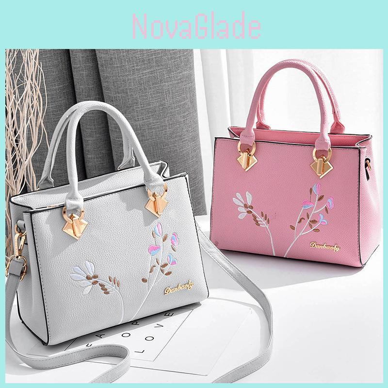 Pu Leather Handbag For Women With Embroidered Flower Design For Business And Daily Use