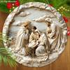 Nativity Scene Wooden Sign, The Son of God Round Sign for Front Door Wall Hanging Decor, Ideal Christmas Ornament