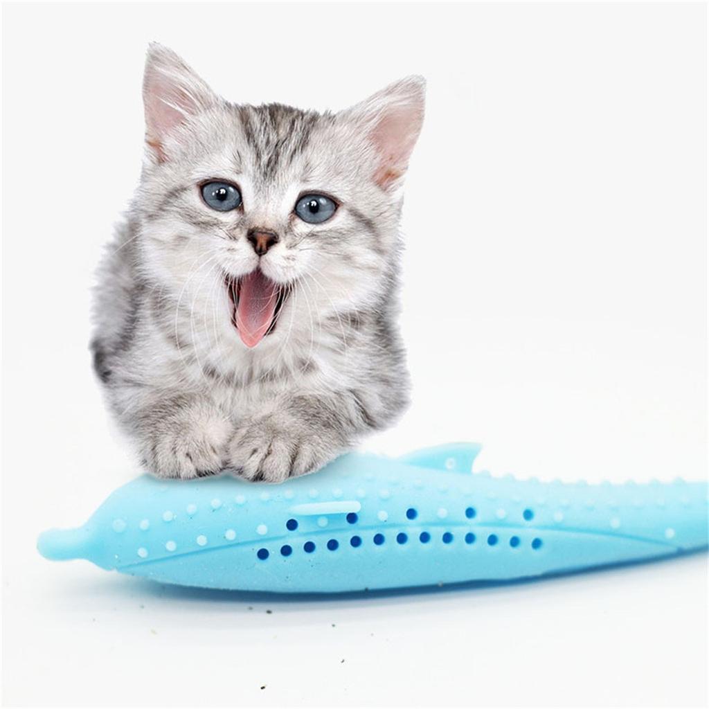 Зубная щетка в форме кошачьей рыбы с кошачьей мятой, силиконовые молярные палочки, игрушки из кошачьей мяты, игрушка для чистки зубов для кошек Kitty