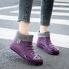 Waterproof PVC Canvas Shoes Women Platform Ankle Rain Boots Fashion Outdoor Rain Shoe Ladies Non Slip Plus Cotton Silicone Boots