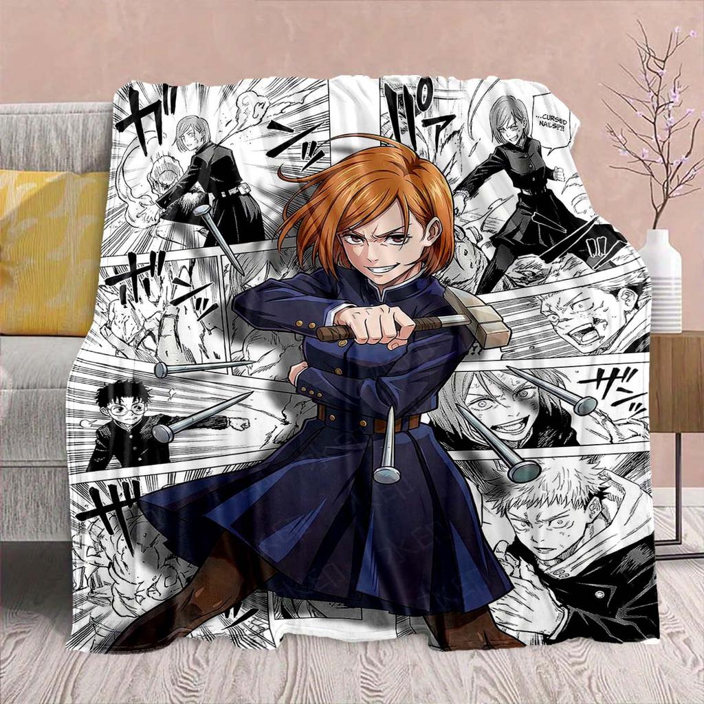 Фланелевое одеяло Аниме Jujutsu Kaisen - Мягкое, теплое, идеально подходит для дивана, кровати, кемпинга, путешествий, офиса, домашнего декора -QJY