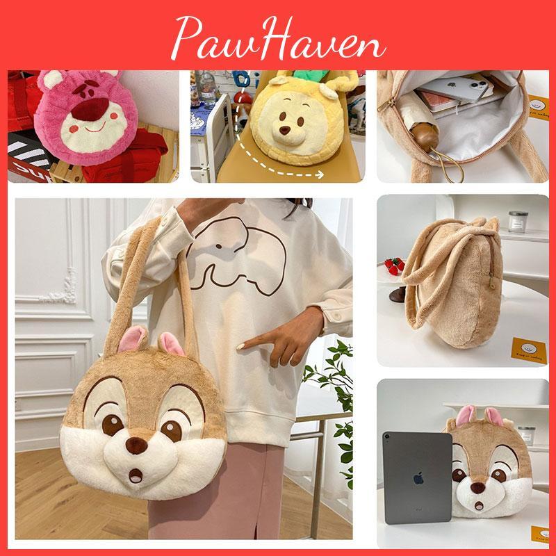 Pineapple Pup And Strawberry Bear Plush Cartoon Shoulder Bag Large Capacity Tote For Everyday Use