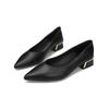 Leather Single Shoes Women's Thick Heel  Spring New Mid-heel Fashion Pointed-toed Women's Shoes Shallow Mouth Peas Shoes
