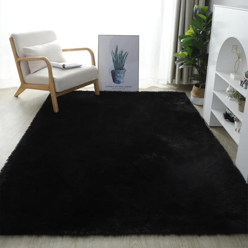 Soft Plush Long Hair Carpet Anti-Slip Green Fluffy Floor Mat for Bedroom Living Room Home Decor