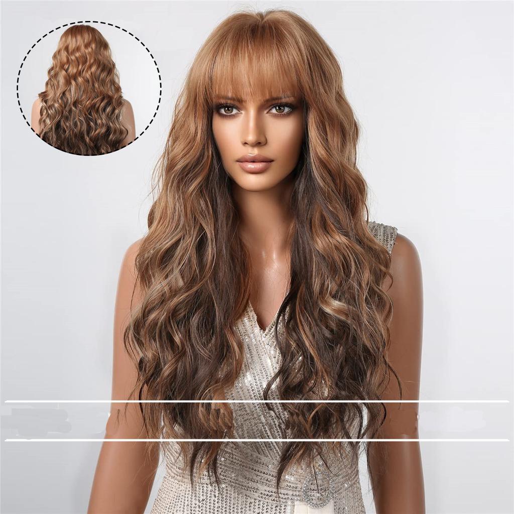 Длинный вьющийся модный парик, женский волнистый градиент с воздушной челкой, большой платиновый парик