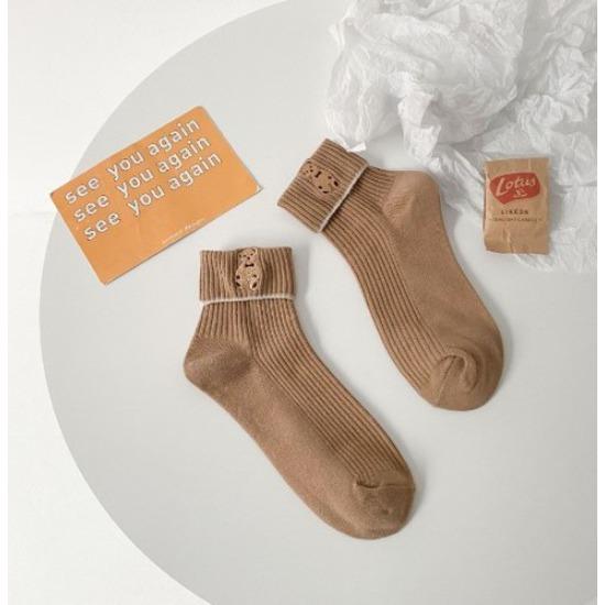 Мультяшная вышивка щенка, милые носки, женские осенне-зимние носки средней длины, корейские полосатые хлопковые вязаные эластичные длинные носки