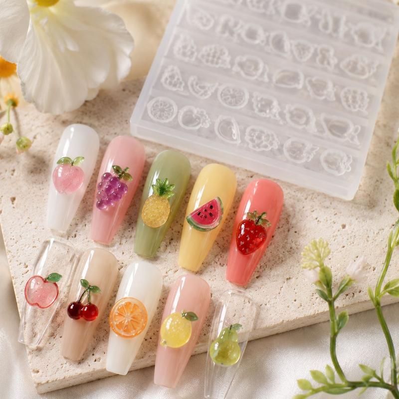 Silicone Nail Art Charm Mold Heat Resistant Angel Heart Fruit Prints for Home DIY Manicure Nail Decoration Making