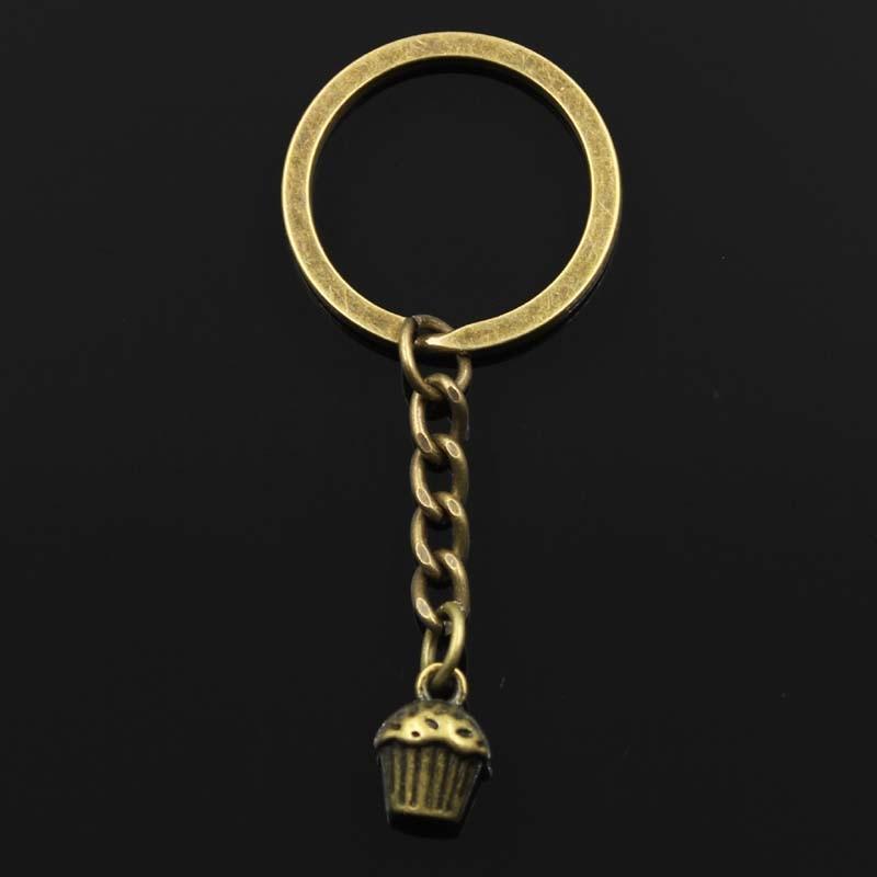 Fashion 30mm Key Ring Metal Key Chain Keychain Jewelry Antique Bronze Silver Color Plated 3D Cupcake Cake 13x10x8mm Pendant