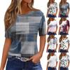Футболки для женщин, плиссированные, с круглым вырезом, нарядные, повседневные, блузки с принтом, с коротким рукавом, летние топы, свободный крой