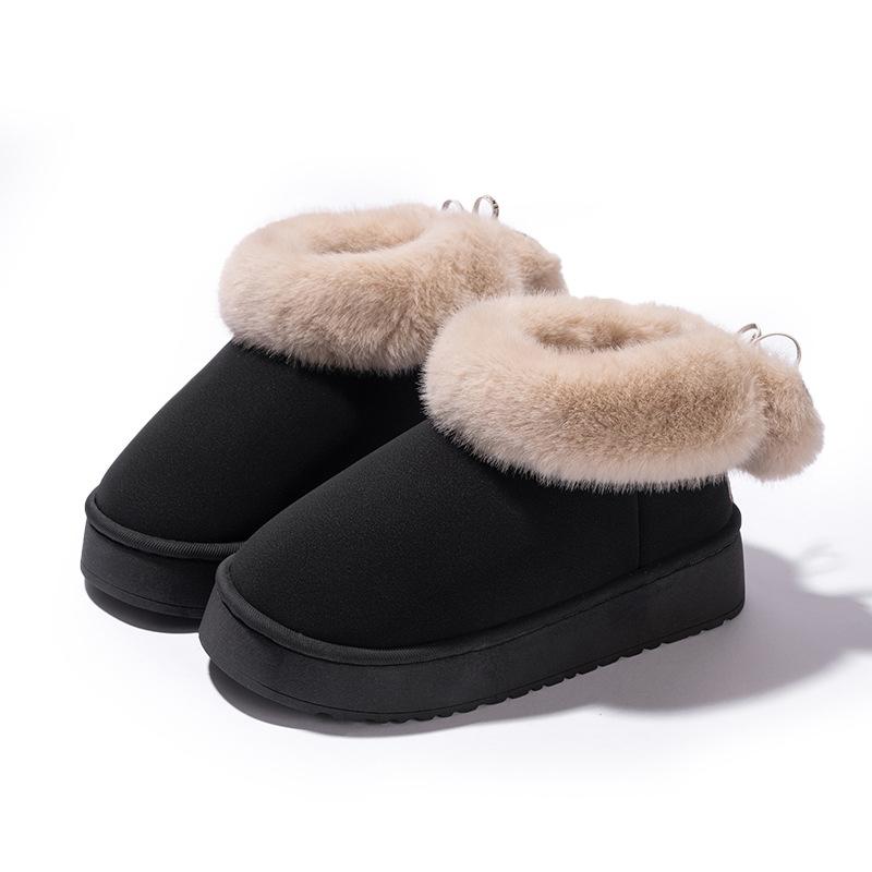 Mingsheng Platform Cotton Shoes Winter Home Wool Slippers Autumn and Winter Wear Non-slip Plush High-top Snow Boots
