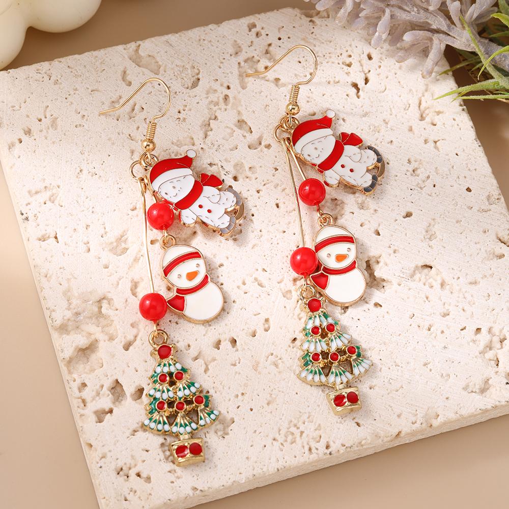Cute Christmas Earrings for Women Girls Elk Snowman Dangle Earrings X'mas New Year Party Jewelry Gift