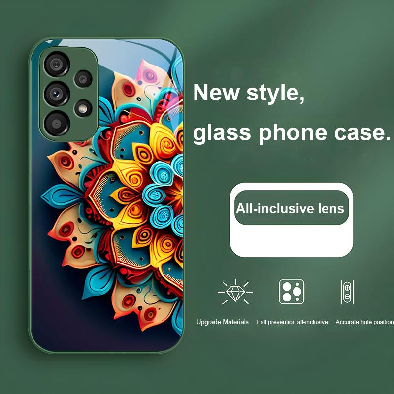 Абстрактный цветок зеленый Для Samsung Galaxy S23 U Ltra 24 Plus S20 21 FE S25 Ultra A70 A72 73 51 52 53 Закаленное стекло Чехол для телефона