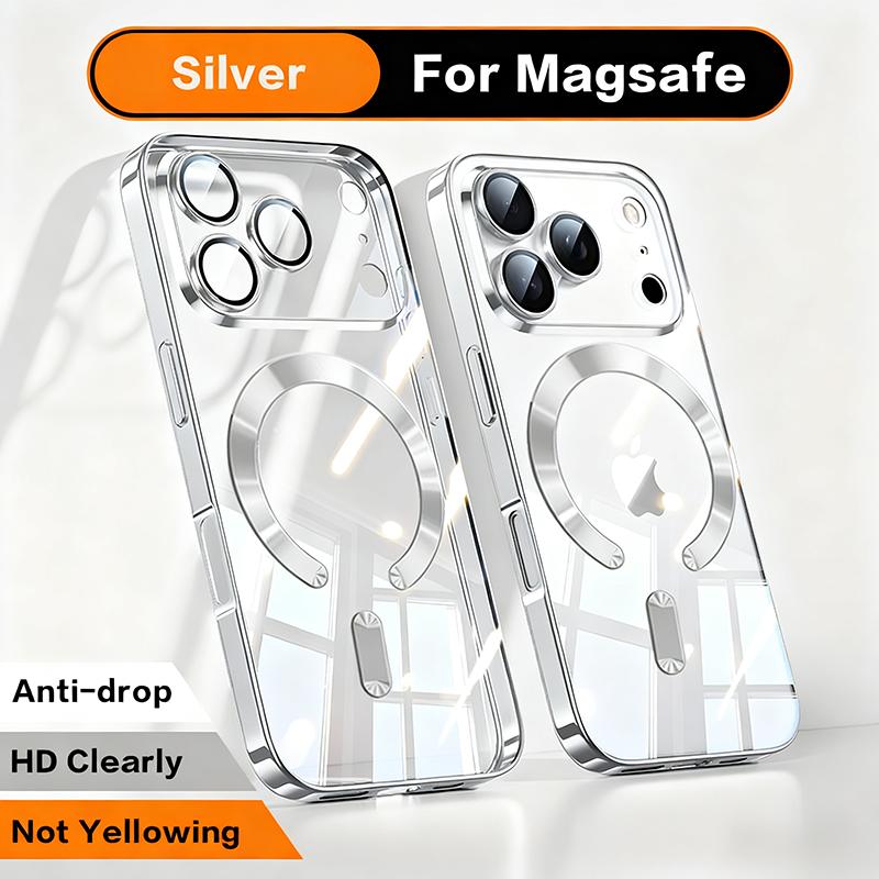 Модный Оранжевый Магнитный Прозрачный Чехол Для iPhone Air 17 16 15 14 13 11 12 Pro Max Plus Беспроводная Зарядка Покрытие Мягкий Деловой Чехол