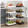 Bathroom Shelf Kitchen Cabinet Mobile Shelf 4-Level Casters White