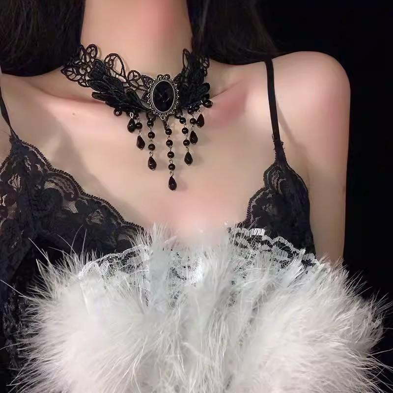 Ремешок на шею, ожерелье Court Gothic Spicy Girl, кружевное ожерелье, ошейник-цепочка на ключицу